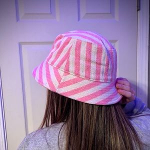 pink and white stripped bucket hat